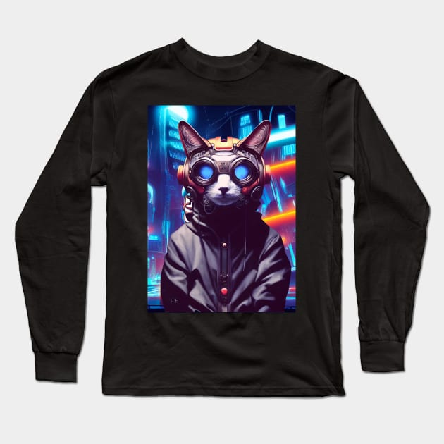 Cool Japanese Techno Cat In Japan Neon City Long Sleeve T-Shirt by star trek fanart and more